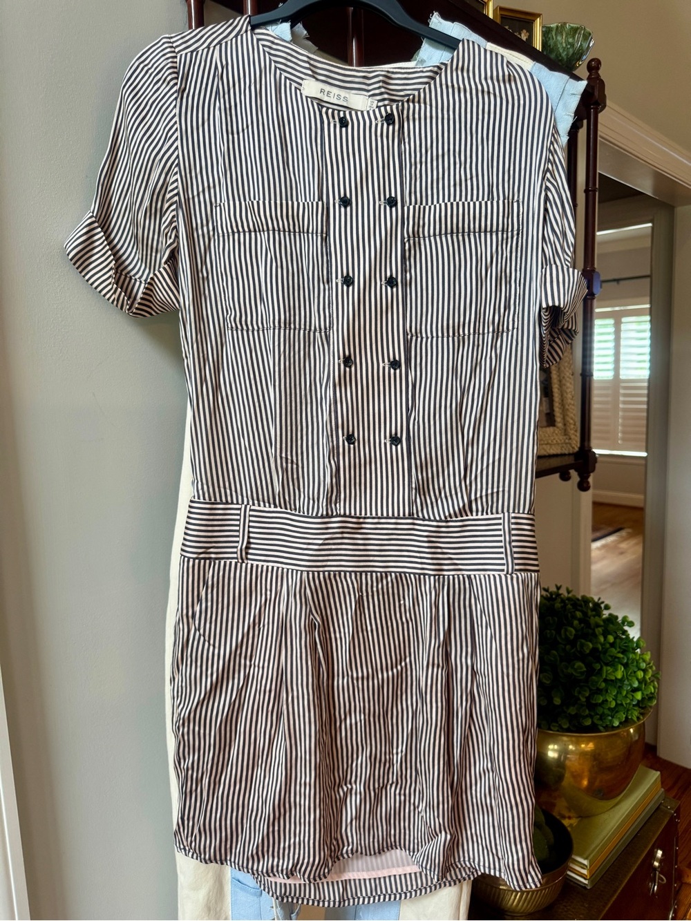 Reiss Striped Short Sleeve Dress silk